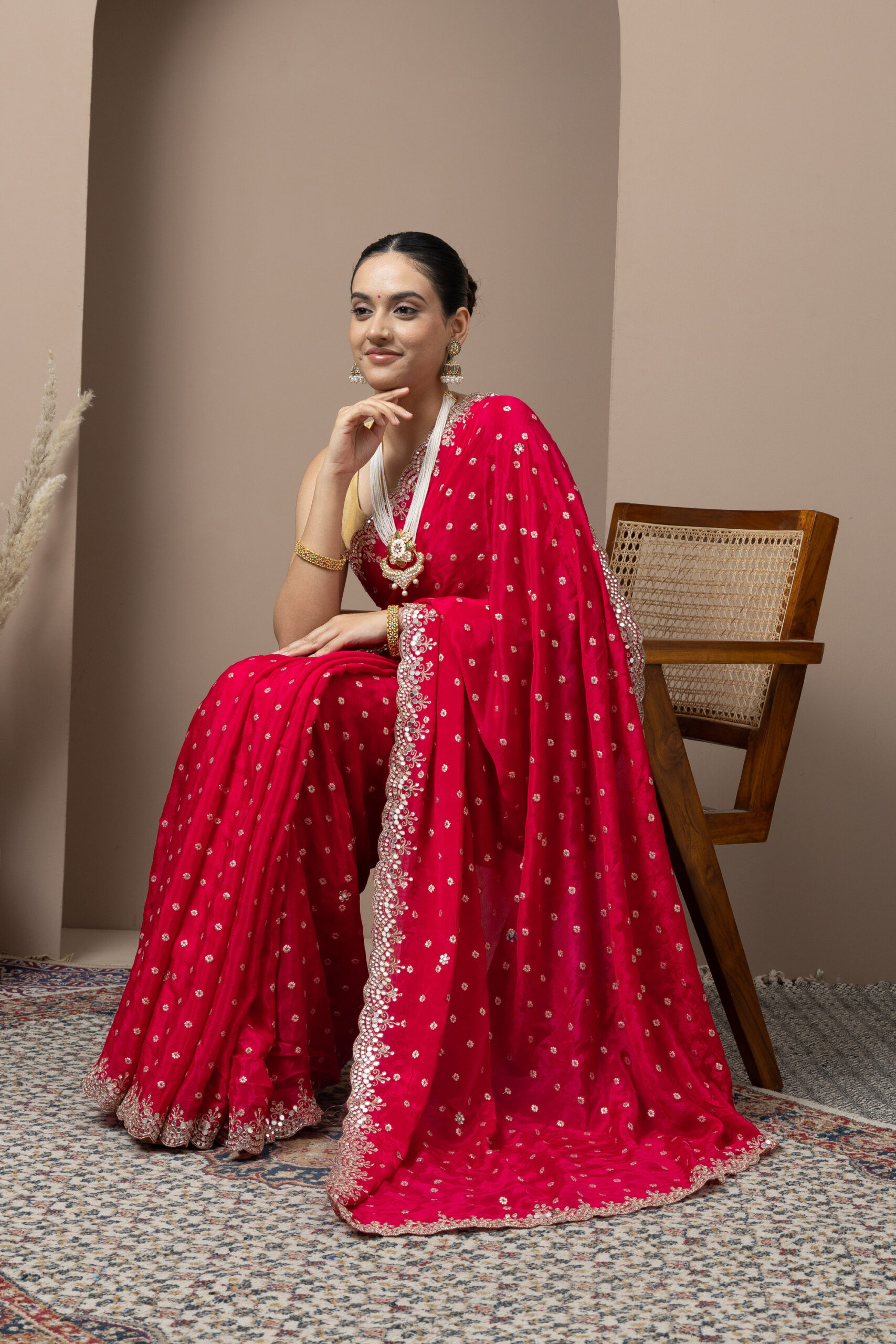 Rich Crimson Red with delicate gold embellishments