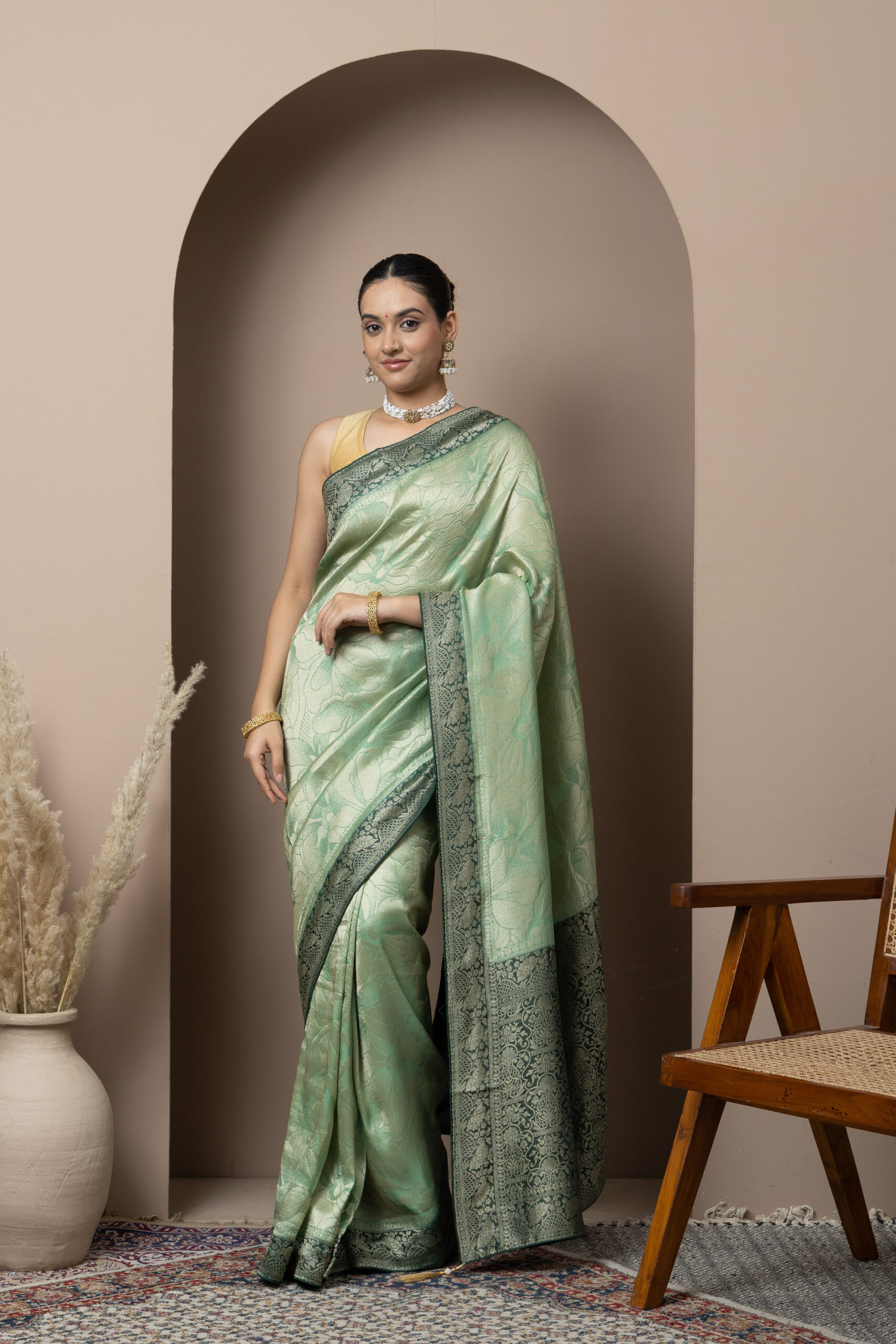 Soft Mint Green with darker green accents