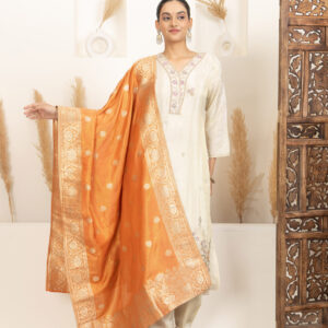 Soft Cream with vibrant Orange dupatta