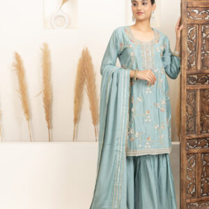 Pastel Mint Green with gold embroidery accents